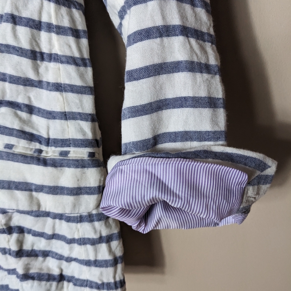 Anthropologie Navy and White Striped Blazer with Polka-Dot Lining - Picture 3 of 7